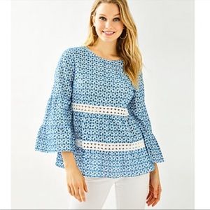 Lily Pulitzer Zazie Eyelet Cutout Bell Sleeve Top Blouse Sz Small Boho